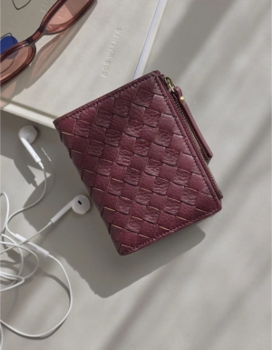 JAMIE WALLET - DARK CHERRY WOVEN SOFT GRAIN LEATHER DARK CHERRY