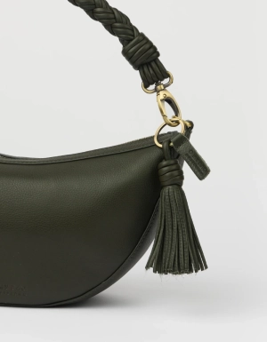 TASSEL BAG CHARM - MOSS SOFT GRAIN LEATHER MOSS