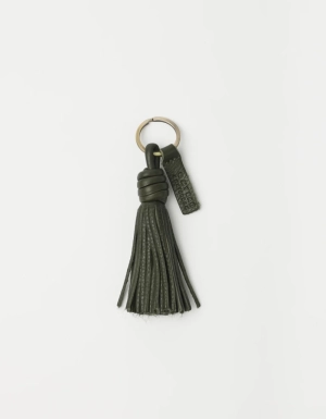 TASSEL BAG CHARM - MOSS SOFT GRAIN LEATHER MOSS